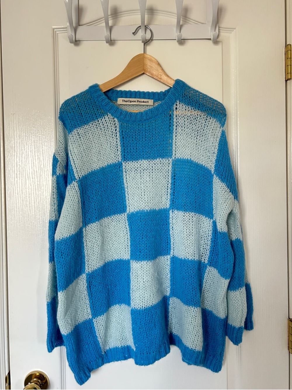 Light & Bright Blue Checkerboard Crewneck Sweater